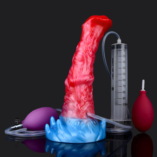 Karkadann ejaculating inflatable dildo -- Frostbite colourway -- platinum silicone -- Dragon Dildo®