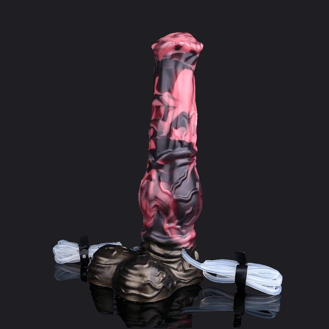 Zephyros ejaculating inflatable dildo -- Neapolitan colourway -- platinum silicone -- Dragon Dildo®