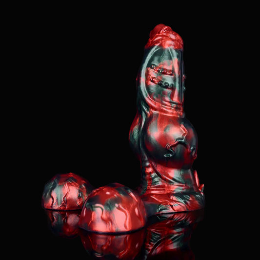 Cù-sìth chaos monster dildo -- Crimson Chaos colourway -- platinum silicone -- Dragon Dildo®