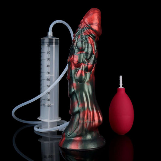 Black Dragon ejaculating dildo with pump - Crimson Chaos colourway - platinum silicone --Dragon Dildo®