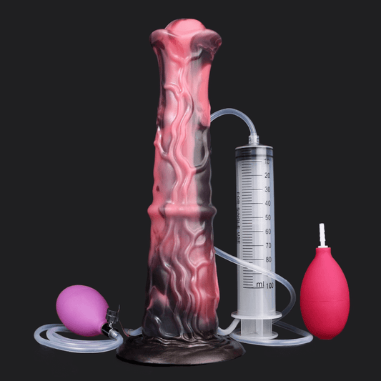Native ejaculating inflatable Dancer- dildo -- Neapolitan colourway -- platinum silicone -- Dragon Dildo®
