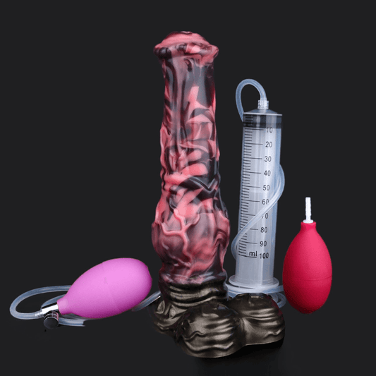 Zephyros ejaculating inflatable dildo -- Neapolitan colourway -- platinum silicone -- Dragon Dildo®
