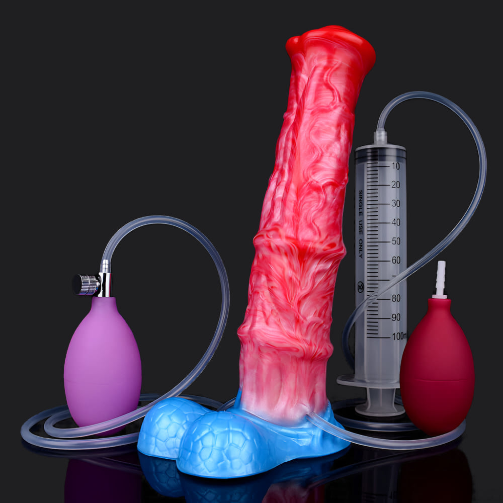 Eclipse ejaculating inflatable dildo -- Frostbite colourway -- platinum silicone -- Dragon Dildo®