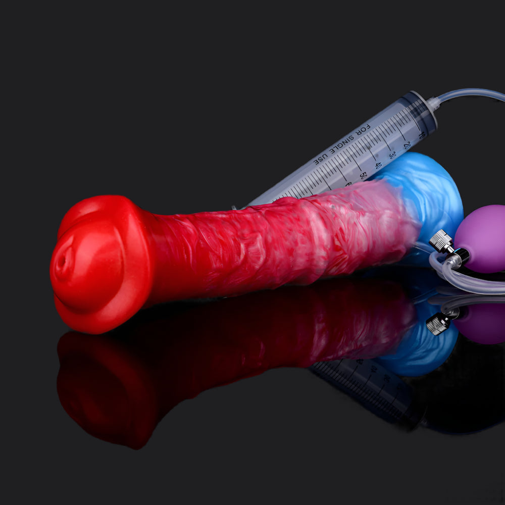Native ejaculating inflatable Dancer- dildo -- Frostbite colourway -- platinum silicone -- Dragon Dildo®