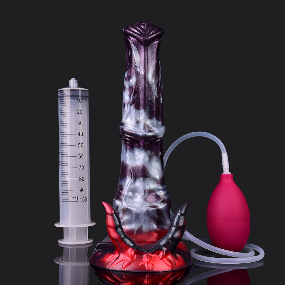 Abada ejaculating dildo -- Dark Ice Monster colourway -- platinum silicone -- Dragon Dildo®