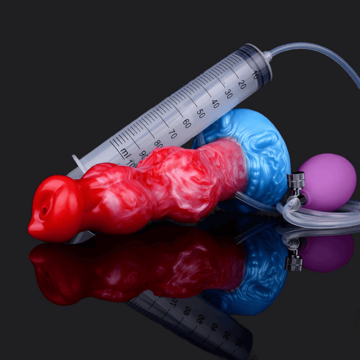 Bunyip ejaculating inflatable dildo medium -- Frostbite colourway -- platinum silicone -- Dragon Dildo®