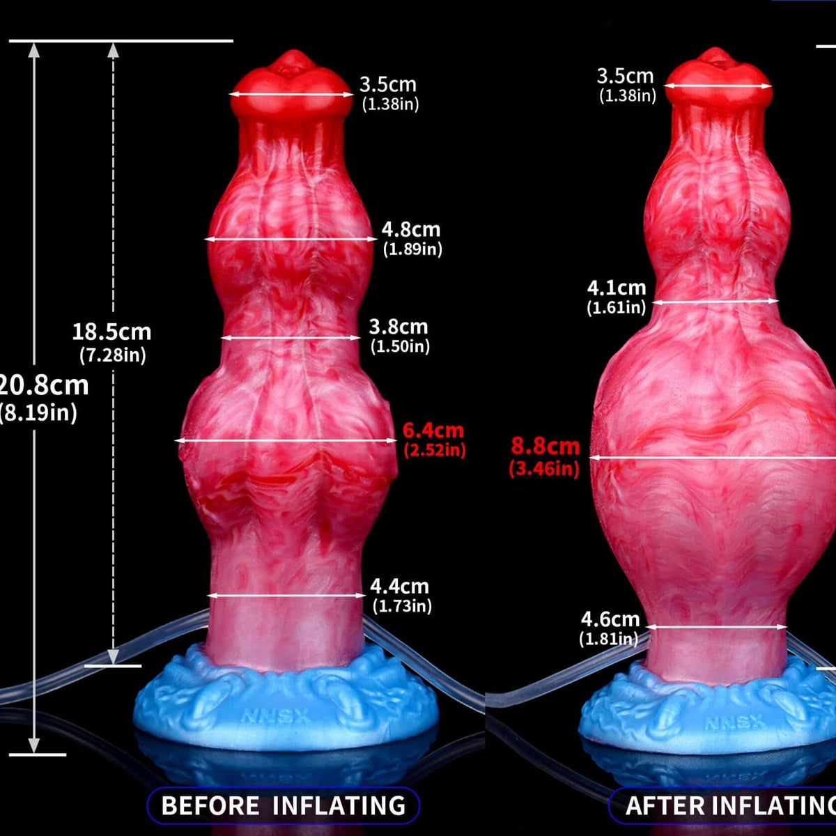 Bunyip ejaculating inflatable dildo medium -- Frostbite colourway -- platinum silicone -- Dragon Dildo®
